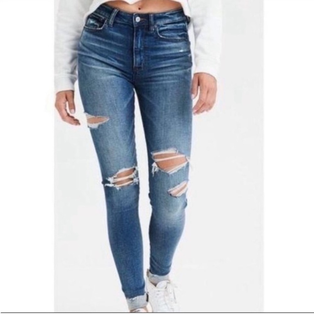 American Eagle Curvy Super Hi-Rise Jegging Distressed Skinny Jeans Super Stretch